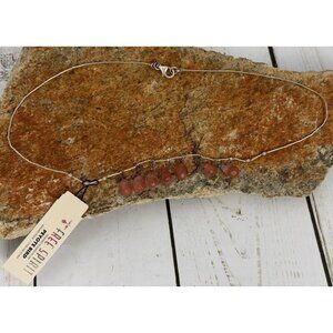 Peyote Bird‎ Red Quartz Teardrop Sterling Silver Beaded 16” Necklace J030